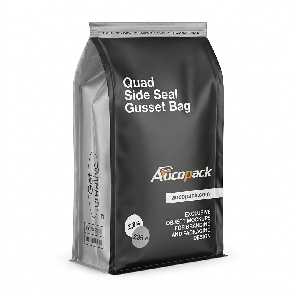 quad side seal gusset bag doypack pouch packaging & filling machine